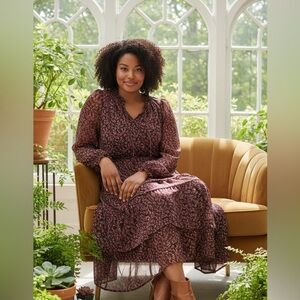 Dip Burgundy Floral Long Sleeve Dress